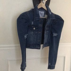 ZARA t.r.f. Puff shoulder cropped denim jacket